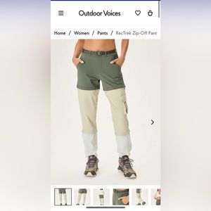 Outdoor Voices Zip Off Pants in tea tree/calcite/milk stone.